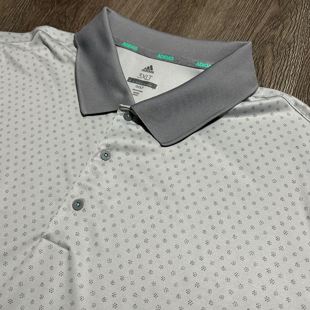 Adidas Golf Polo 3XLT Tall Grey Geometric Golf Short Sleeve Performance Shirt